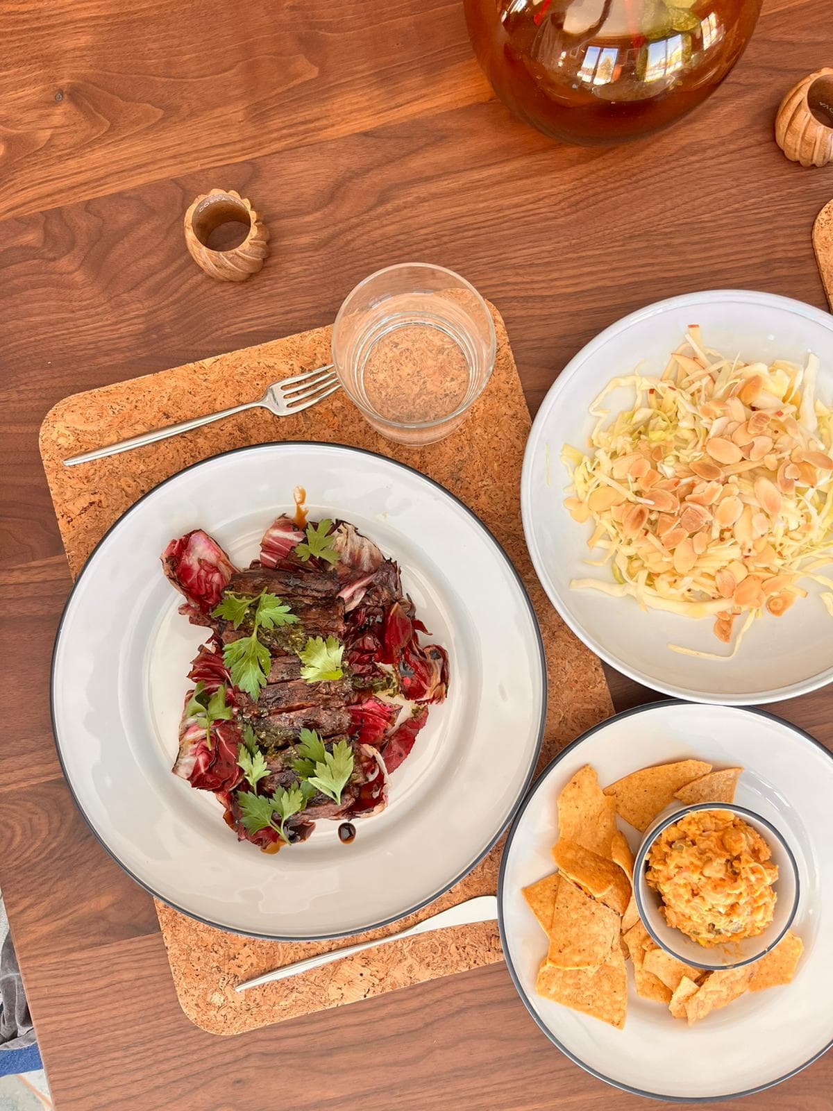 Overhead view of food on table